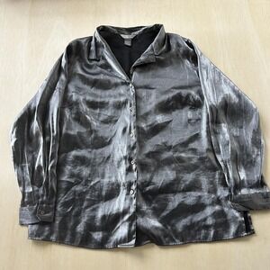 Urban Works Shirt Womens 22/24(3X) Silver Satin Button Up Tunic Top Party